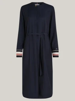 Sukienki*Tommy Hilfiger Sukienka Z Paskiem Global Na Mankietach DESERT SKY