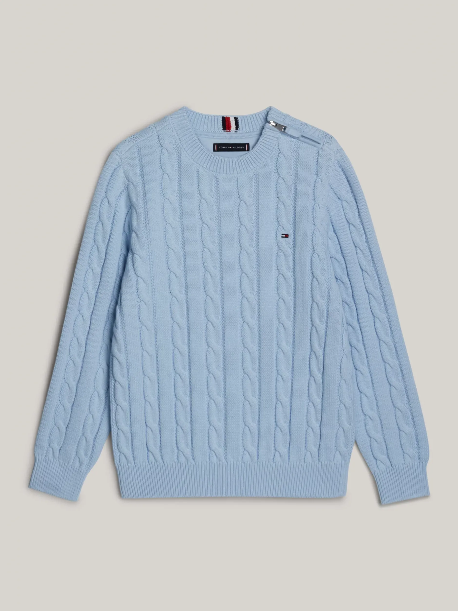 Dzianina*Tommy Hilfiger Sweter Adaptive O Splocie Warkoczowym BREEZY BLUE
