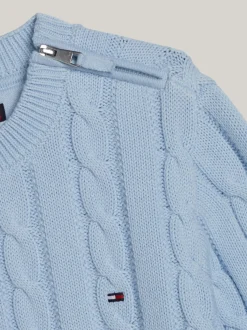 Dzianina*Tommy Hilfiger Sweter Adaptive O Splocie Warkoczowym BREEZY BLUE