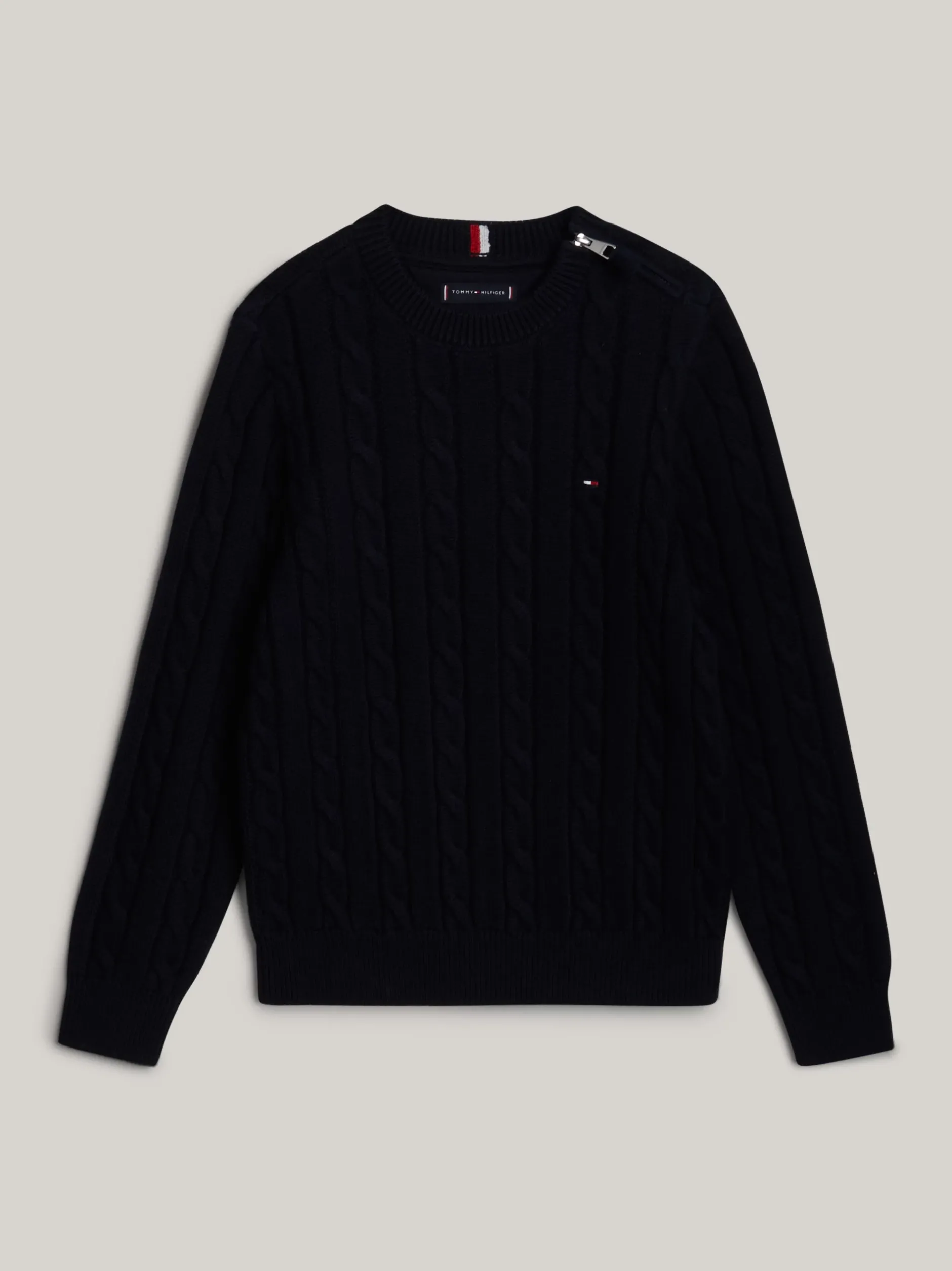 Dzianina*Tommy Hilfiger Sweter Adaptive O Splocie Warkoczowym DESERT SKY