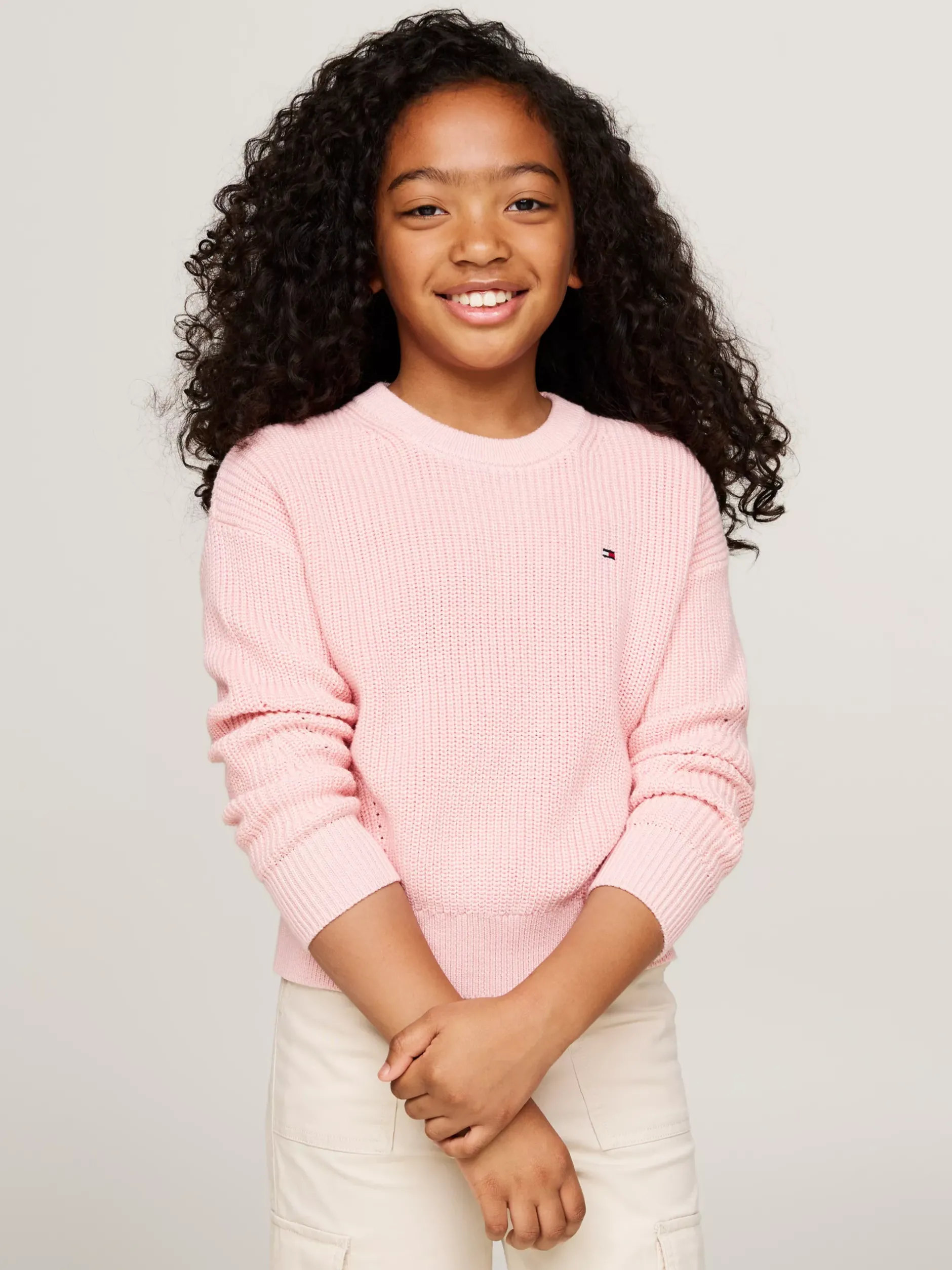 Dzianina*Tommy Hilfiger Sweter Essential O Luźnym Kroju SOFT ROSE