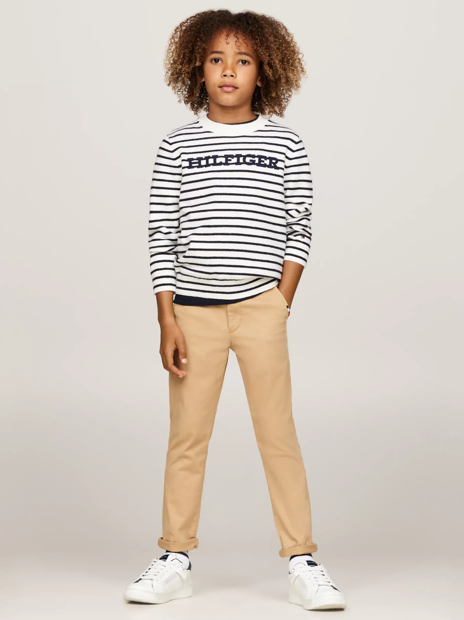 Dzianina*Tommy Hilfiger Sweter Hilfiger Monotype Z Okrągłym Dekoltem WHITE BASE / BLUE STTRIPE