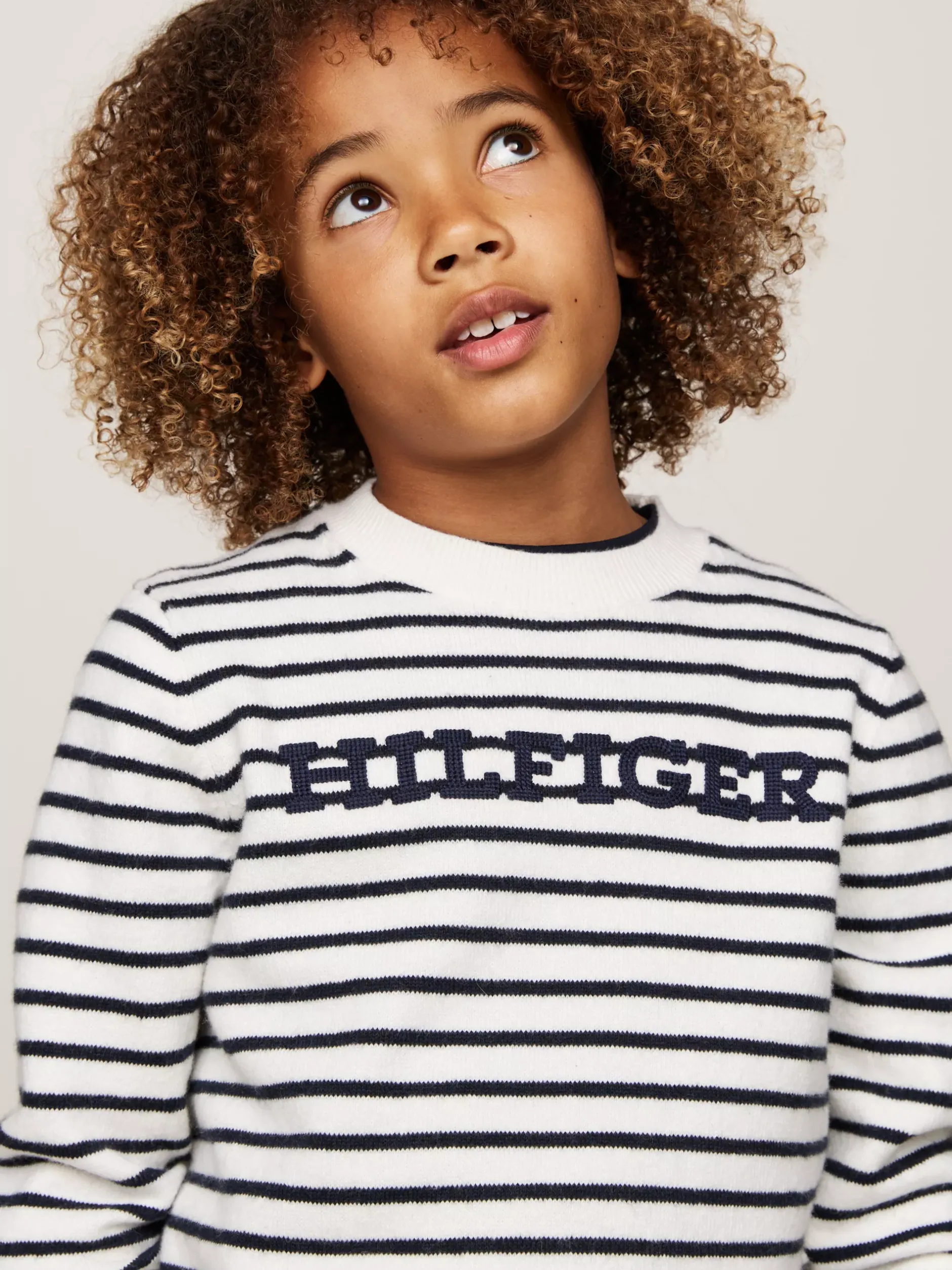 Dzianina*Tommy Hilfiger Sweter Hilfiger Monotype Z Okrągłym Dekoltem WHITE BASE / BLUE STTRIPE