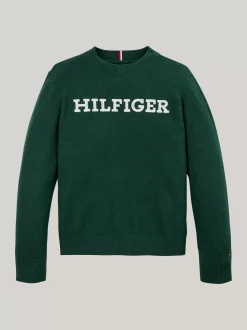 Dzianina*Tommy Hilfiger Sweter Hilfiger Monotype Z Okrągłym Dekoltem ORNAMENTAL GREEN