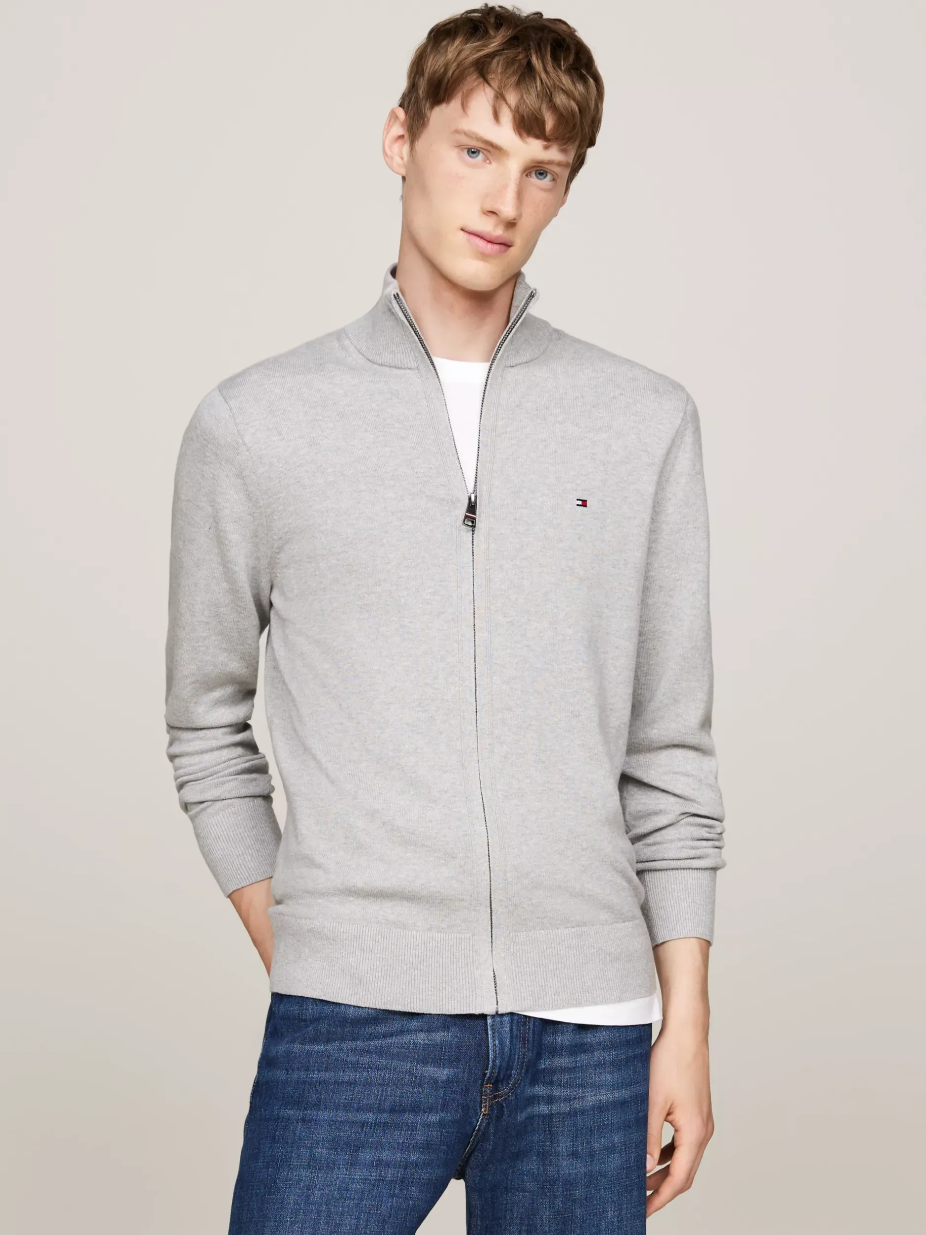 Kardigany|Swetry*Tommy Hilfiger Sweter Na Zamek Z Kaszmirem LIGHT GREY HEATHER