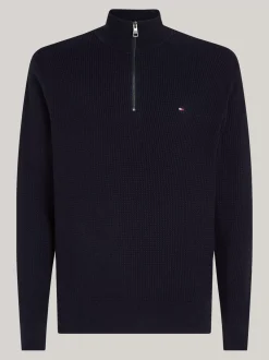 Sweter Z Zamkiem|Swetry*Tommy Hilfiger Sweter O Drobnym Splocie Warkoczowym DESERT SKY
