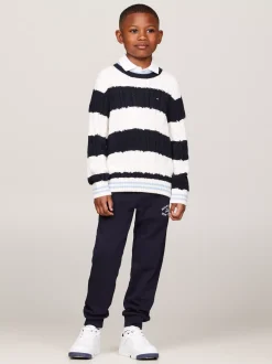 Dzianina*Tommy Hilfiger Sweter O Splocie Warkoczowym W Paski DESERT SKY / ANCIENT WHITE STRIPES