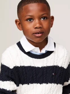 Dzianina*Tommy Hilfiger Sweter O Splocie Warkoczowym W Paski DESERT SKY / ANCIENT WHITE STRIPES