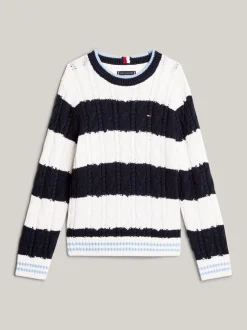Dzianina*Tommy Hilfiger Sweter O Splocie Warkoczowym W Paski DESERT SKY / ANCIENT WHITE STRIPES