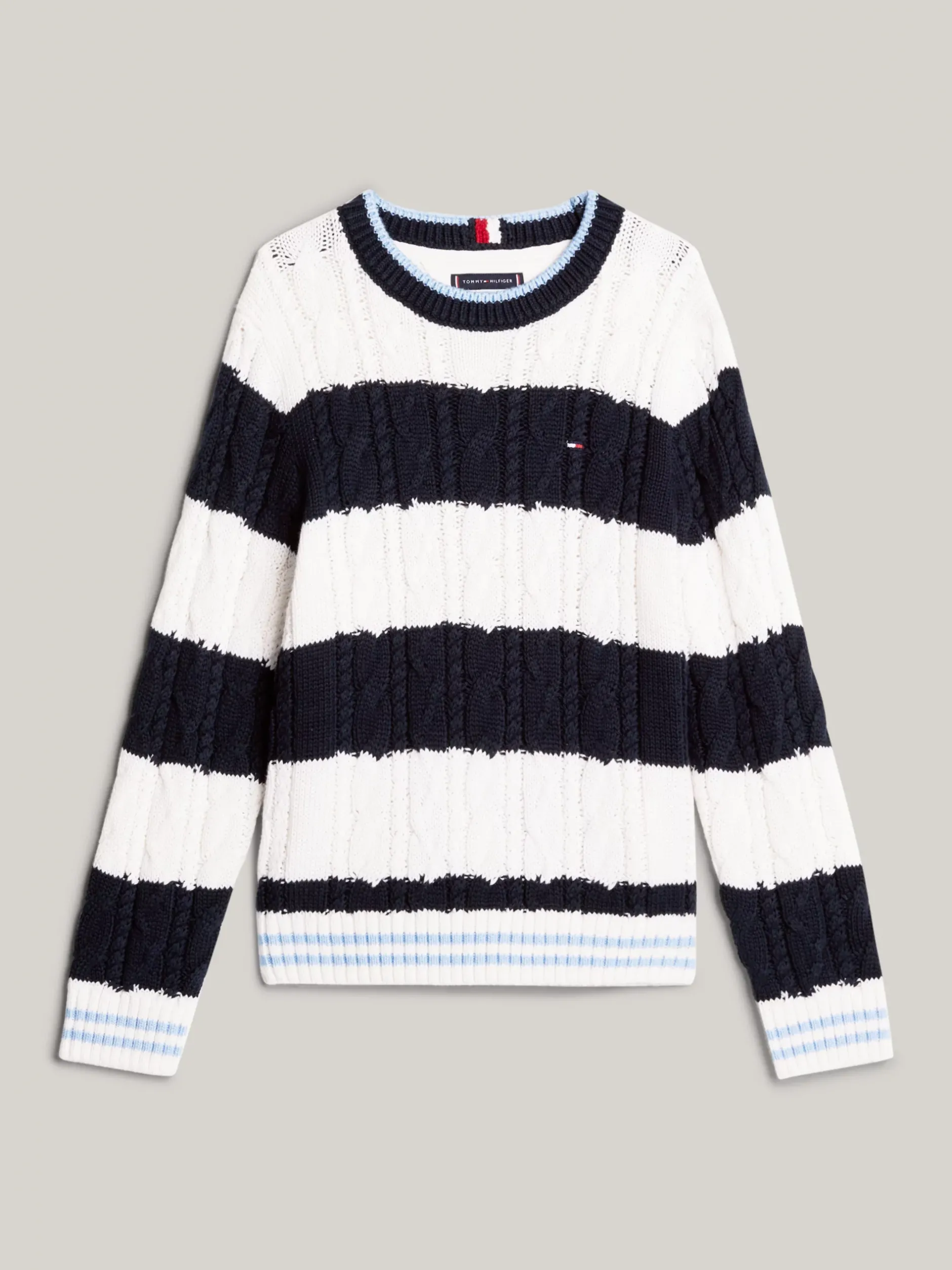 Dzianina*Tommy Hilfiger Sweter O Splocie Warkoczowym W Paski DESERT SKY / ANCIENT WHITE STRIPES