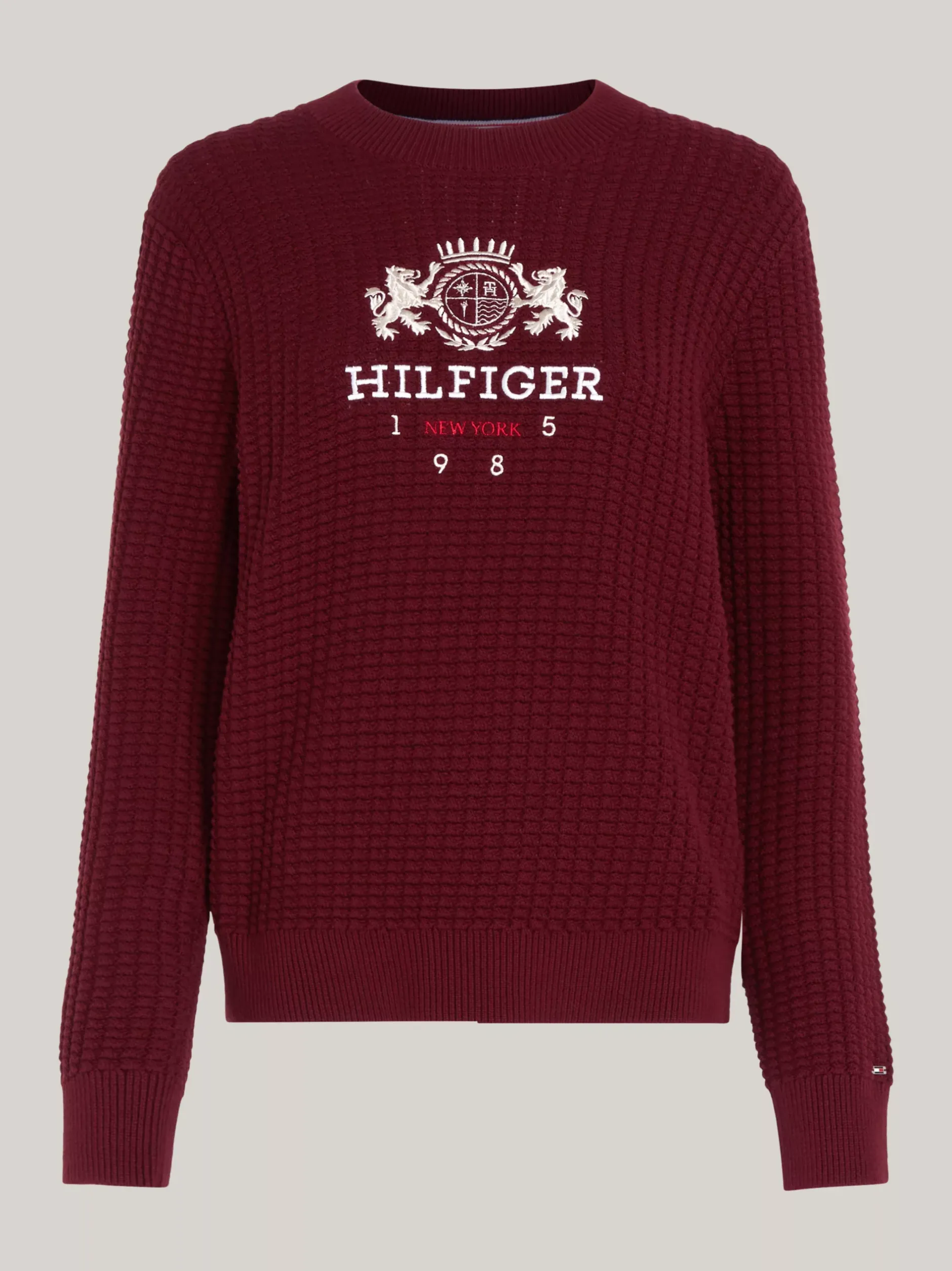Swetry Z Okrągłym Dekoltem|Swetry*Tommy Hilfiger Sweter O Waflowym Splocie DEEP ROUGE