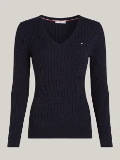 Swetry|Dzianina*Tommy Hilfiger Sweter O Warkoczowym Splocie Z Dekoltem W Szpic DESERT SKY