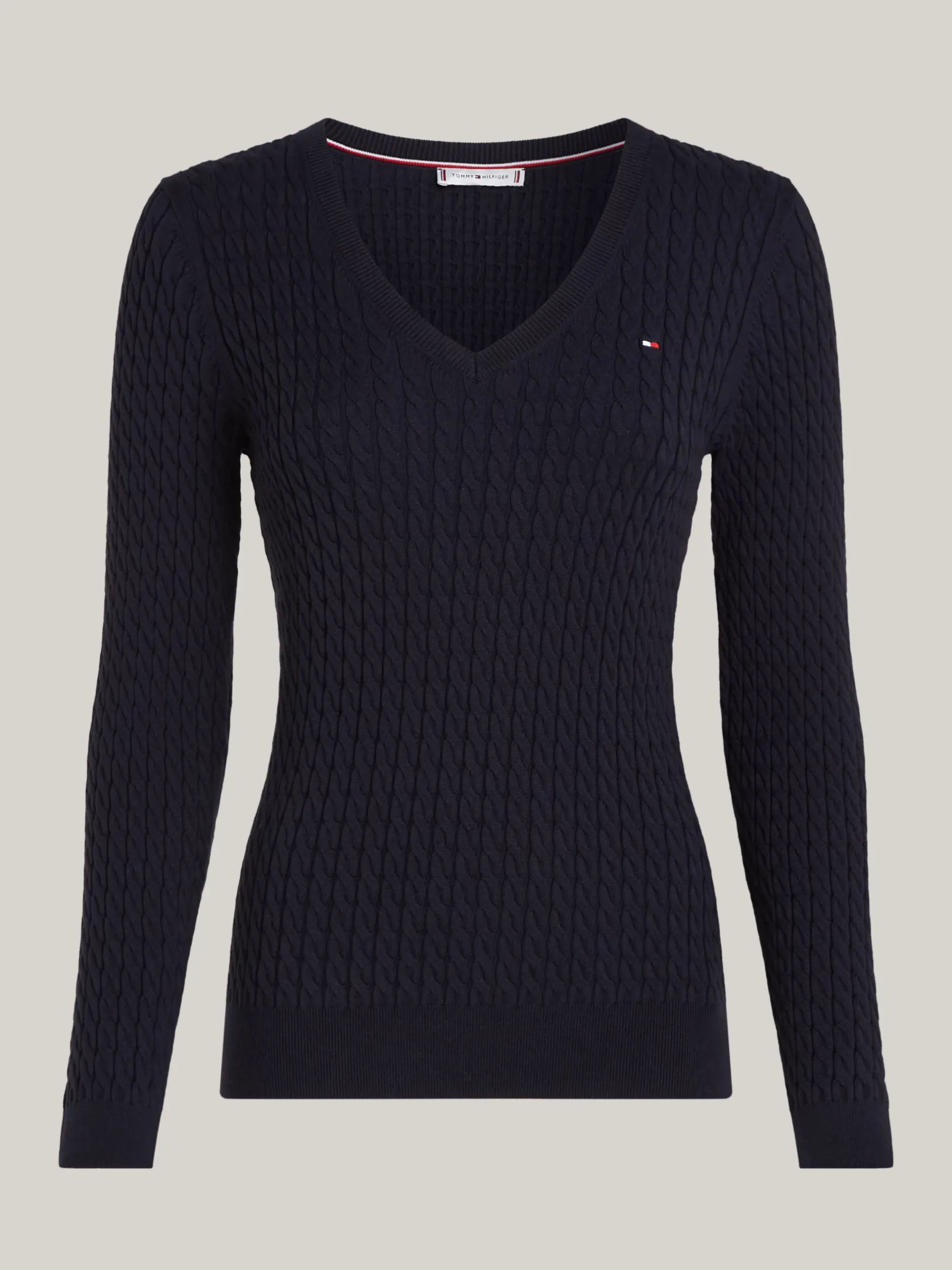 Swetry|Dzianina*Tommy Hilfiger Sweter O Warkoczowym Splocie Z Dekoltem W Szpic DESERT SKY