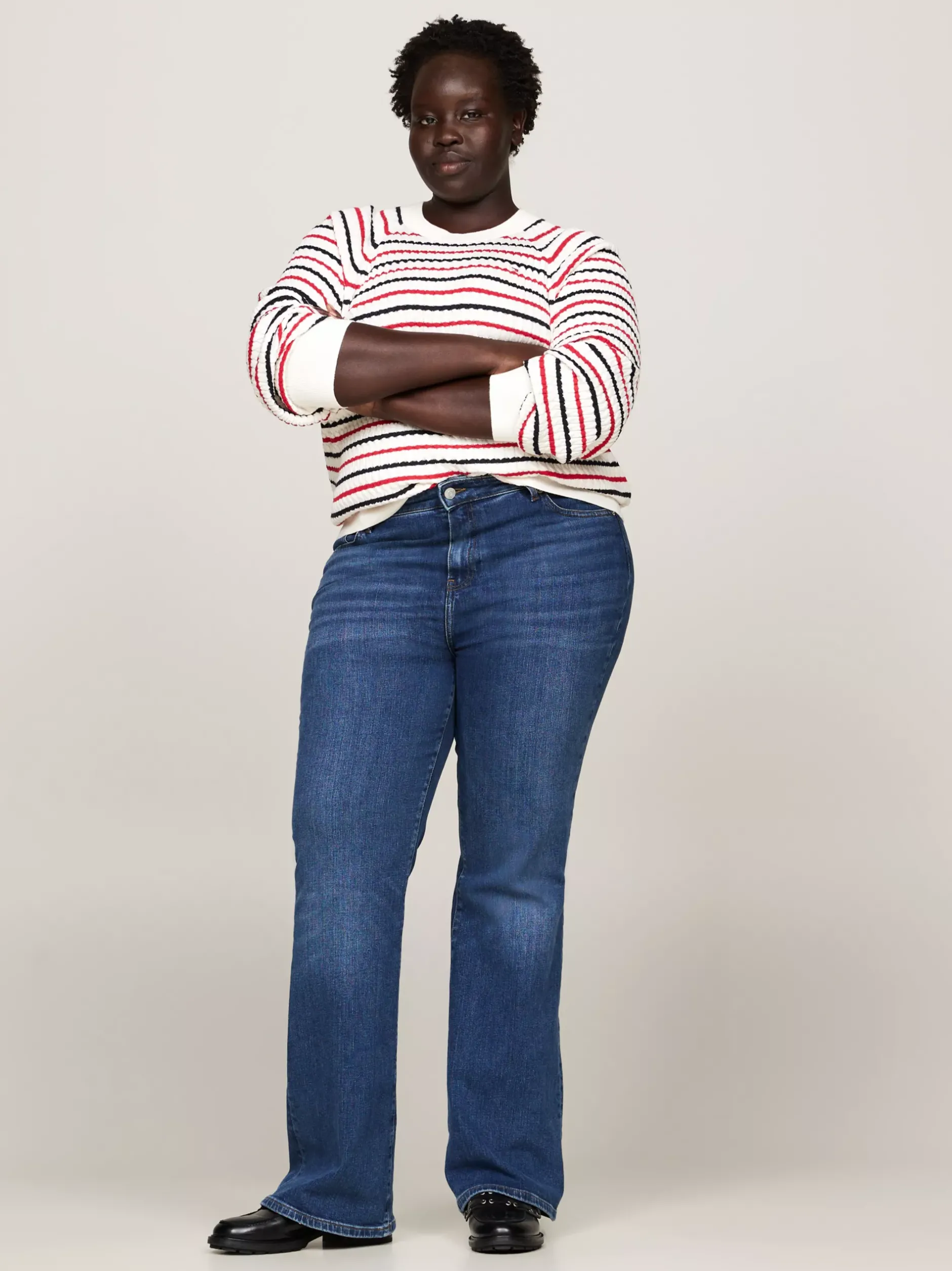 Swetry Z Okrągłym Dekoltem|Swetry*Tommy Hilfiger Sweter O Warkoczowym Splocie Curve RWB STRIPE