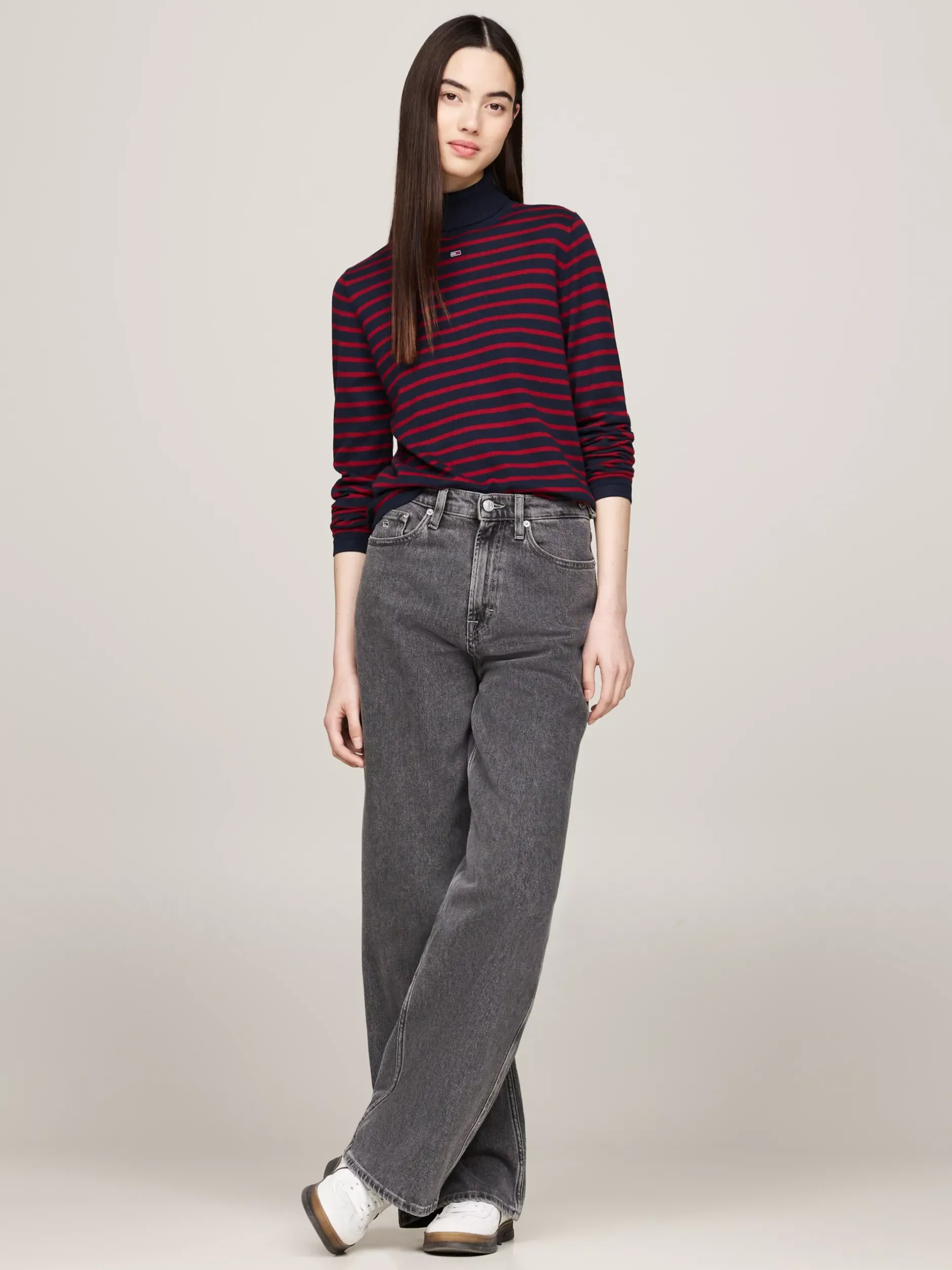Swetry Z Golfem|Swetry*Tommy Hilfiger Sweter O Wąskim Kroju Z Golfem NAVY / RED STRIPE