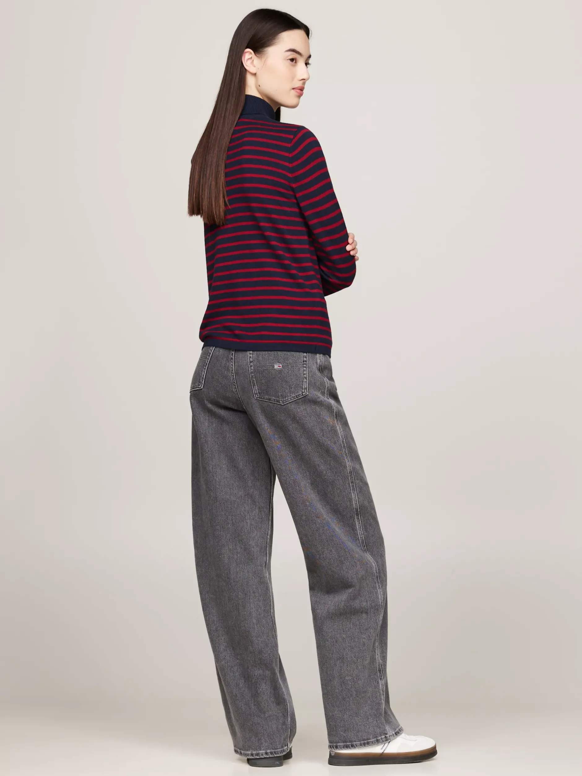 Swetry Z Golfem|Swetry*Tommy Hilfiger Sweter O Wąskim Kroju Z Golfem NAVY / RED STRIPE