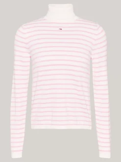 Swetry Z Golfem|Swetry*Tommy Hilfiger Sweter O Wąskim Kroju Z Golfem BALLET PINK / STRIPE