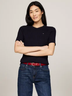 Swetry Z Okrągłym Dekoltem|Swetry*Tommy Hilfiger Sweter O Wąskim Kroju Z Krótkim Rękawem DESERT SKY