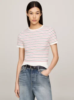 Swetry Z Okrągłym Dekoltem|Swetry*Tommy Hilfiger Sweter O Wąskim Kroju Z Krótkim Rękawem RWB STRIPE