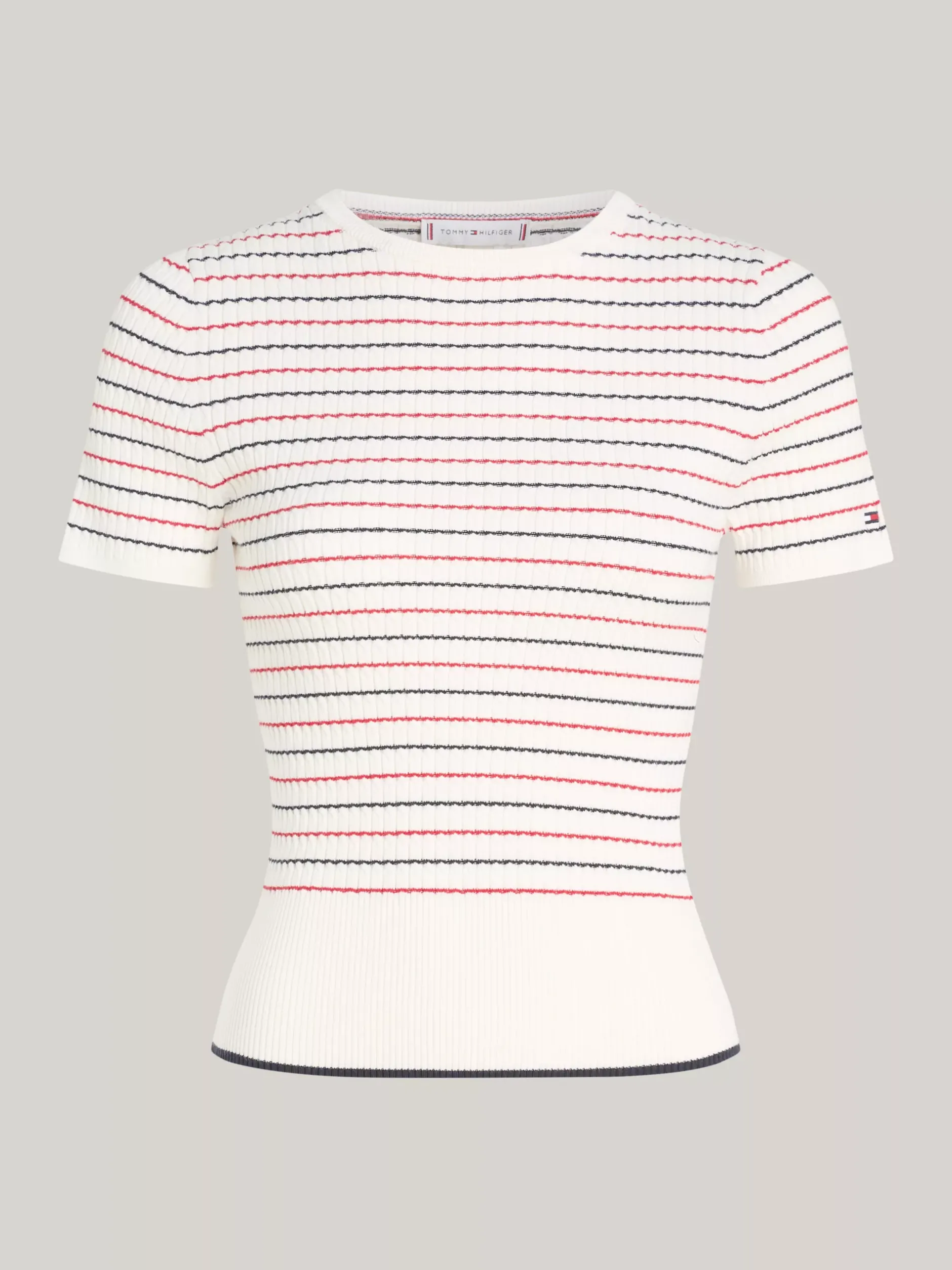 Swetry Z Okrągłym Dekoltem|Swetry*Tommy Hilfiger Sweter O Wąskim Kroju Z Krótkim Rękawem RWB STRIPE