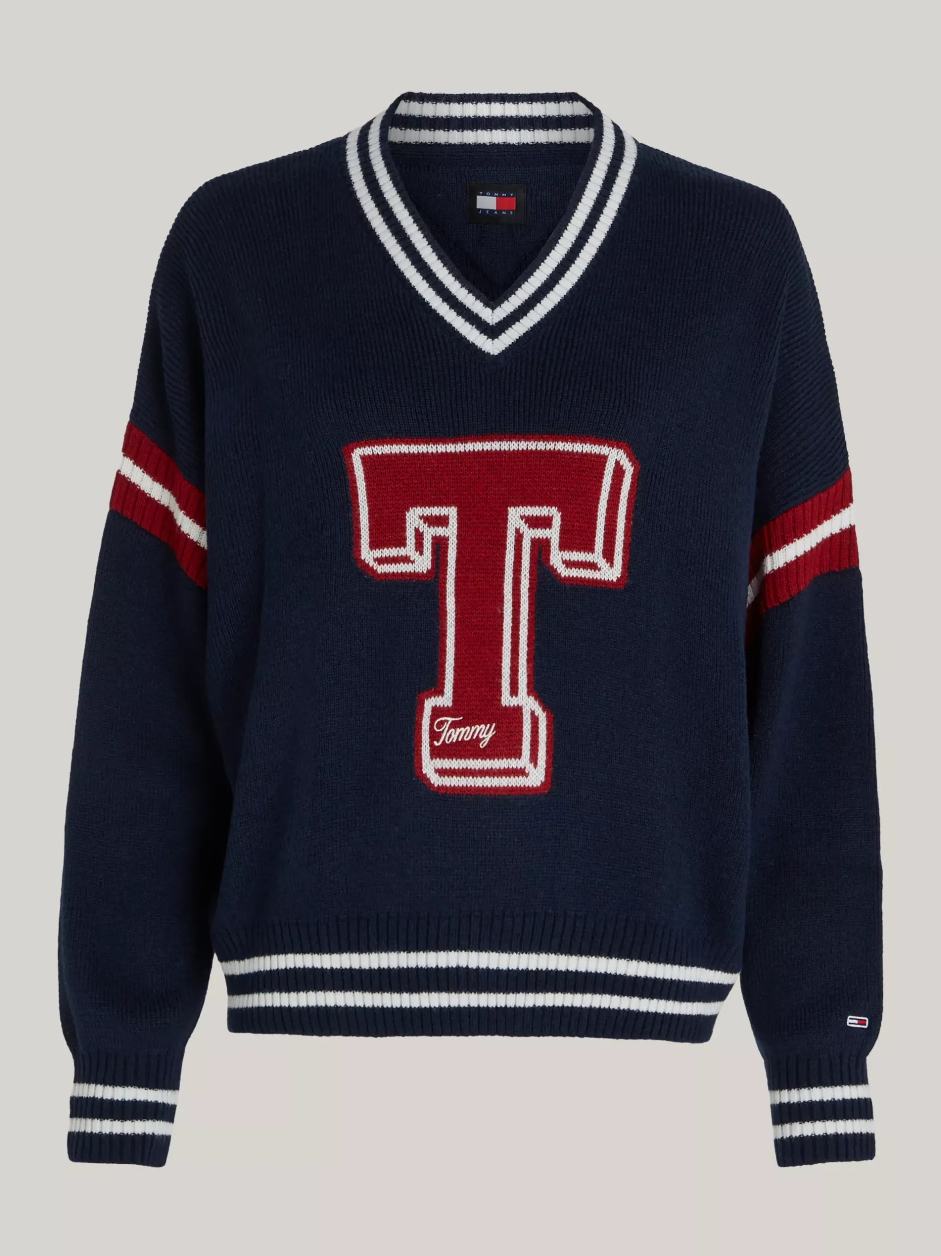 Swetry|Dzianina*Tommy Hilfiger Sweter Oversize Z Dekoltem W Szpic I Inicjałem DARK NIGHT NAVY
