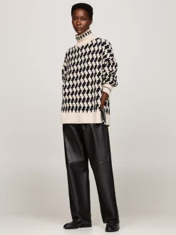 Swetry Z Golfem|Swetry*Tommy Hilfiger Sweter Oversize Z Półgolfem Z Czystej Wełny BLACK TEXTURE