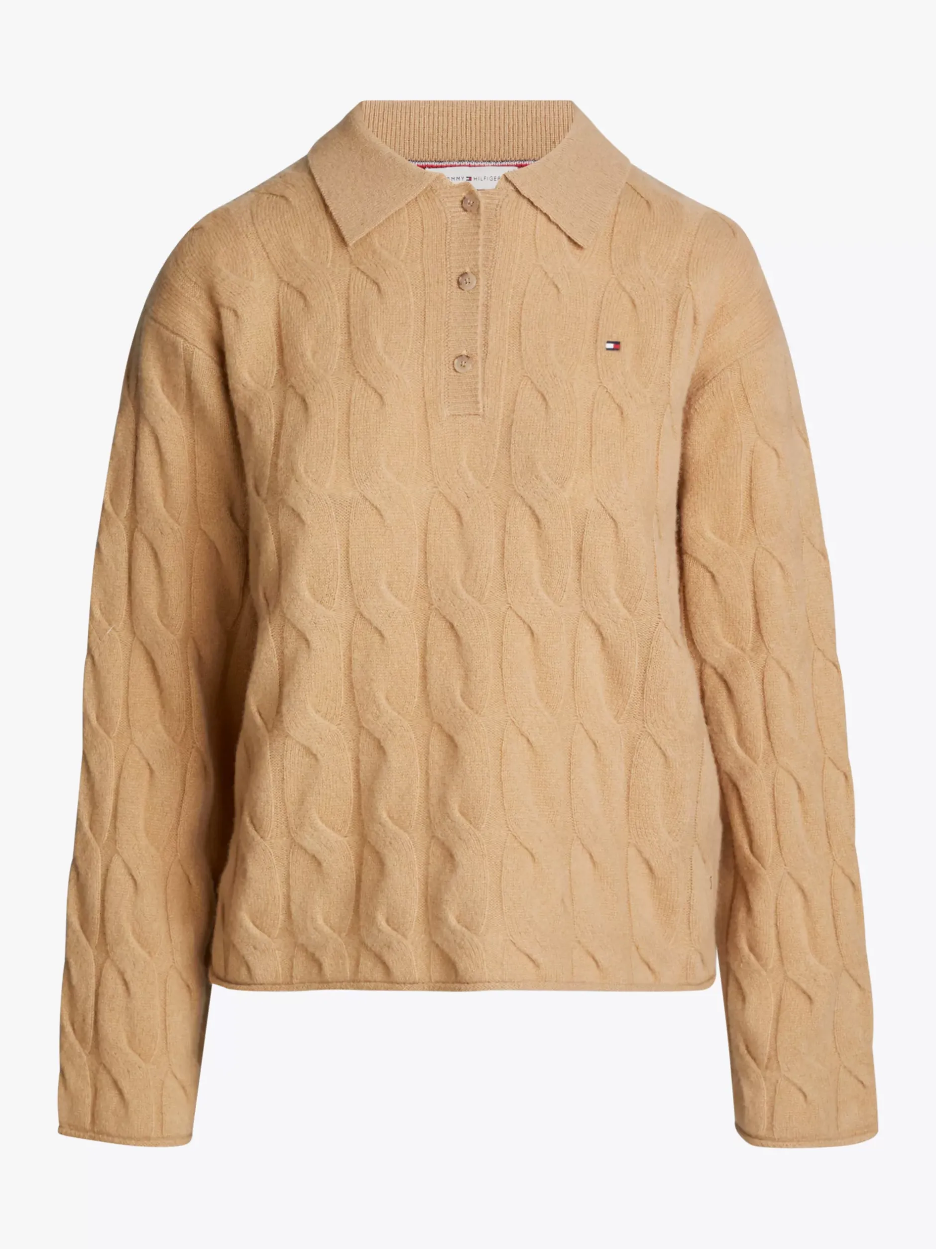 Swetry|Dzianina*Tommy Hilfiger Sweter Polo Ze Splotem Warkoczowym CLASSIC KHAKI
