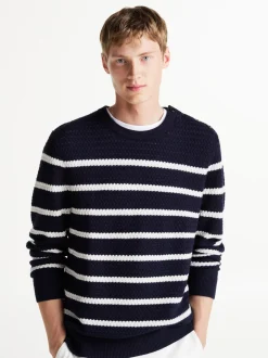 Swetry Z Okrągłym Dekoltem|Swetry*Tommy Hilfiger Sweter Smart Casual W Paski Z Mieszanki Wełny DESERT SKY/ IVORY