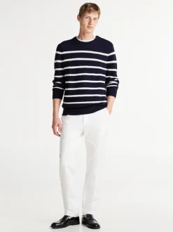 Swetry Z Okrągłym Dekoltem|Swetry*Tommy Hilfiger Sweter Smart Casual W Paski Z Mieszanki Wełny DESERT SKY/ IVORY