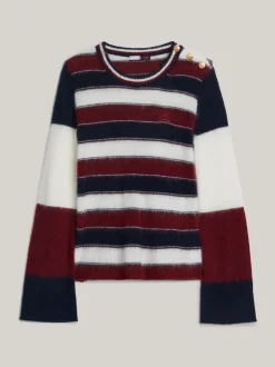 Swetry Z Okrągłym Dekoltem|Swetry*Tommy Hilfiger Sweter W Paski Z Emblematem ECRU/MULTI