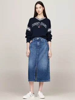 Swetry|Dzianina*Tommy Hilfiger Sweter W Stylu Varsity Z Dekoltem W Szpic DARK NIGHT NAVY