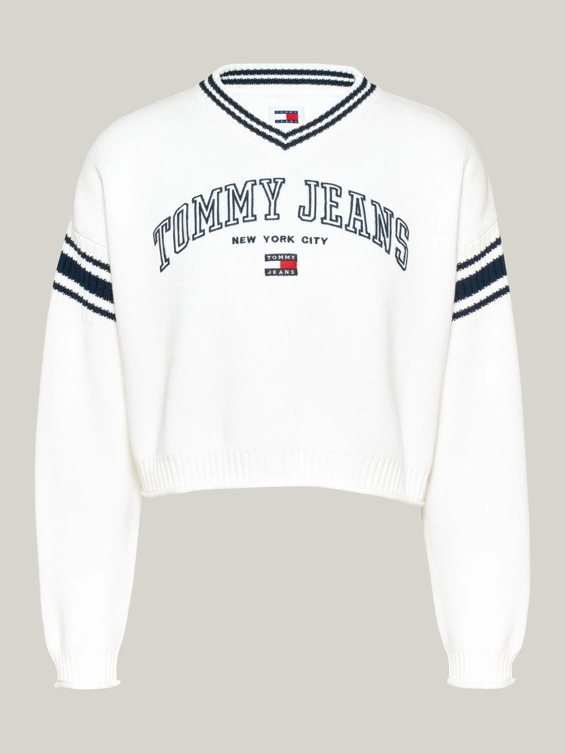 Swetry|Dzianina*Tommy Hilfiger Sweter W Stylu Varsity Z Dekoltem W Szpic ANCIENT WHITE
