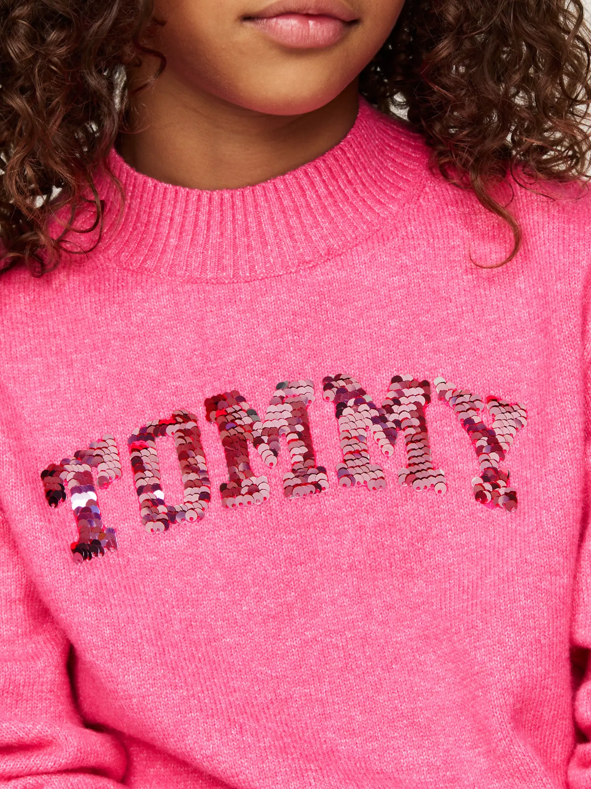 Dzianina*Tommy Hilfiger Sweter W Uczelnianym Stylu Z Cekinowym Logo HERITAGE PINK