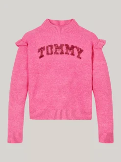 Dzianina*Tommy Hilfiger Sweter W Uczelnianym Stylu Z Cekinowym Logo HERITAGE PINK