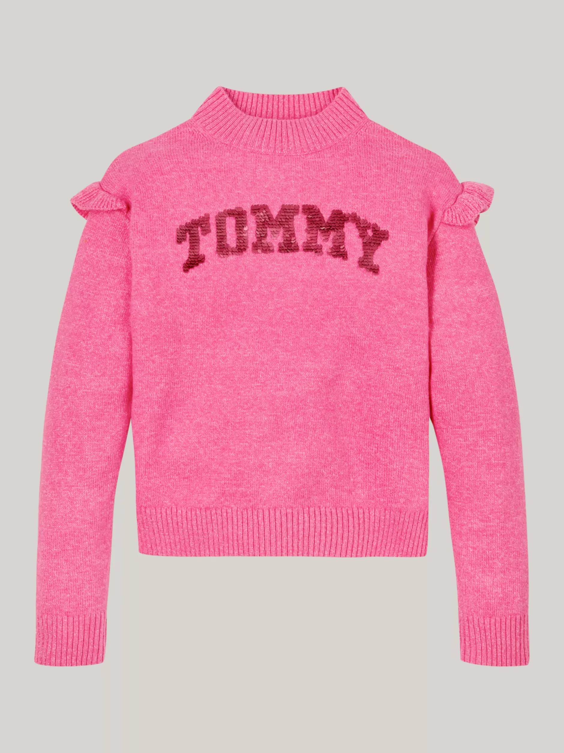 Dzianina*Tommy Hilfiger Sweter W Uczelnianym Stylu Z Cekinowym Logo HERITAGE PINK