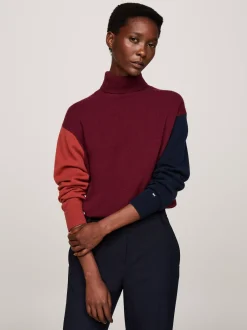 Swetry Z Golfem|Swetry*Tommy Hilfiger Sweter Z Blokami Kolorów Z Kaszmirem DEEP ROUGE
