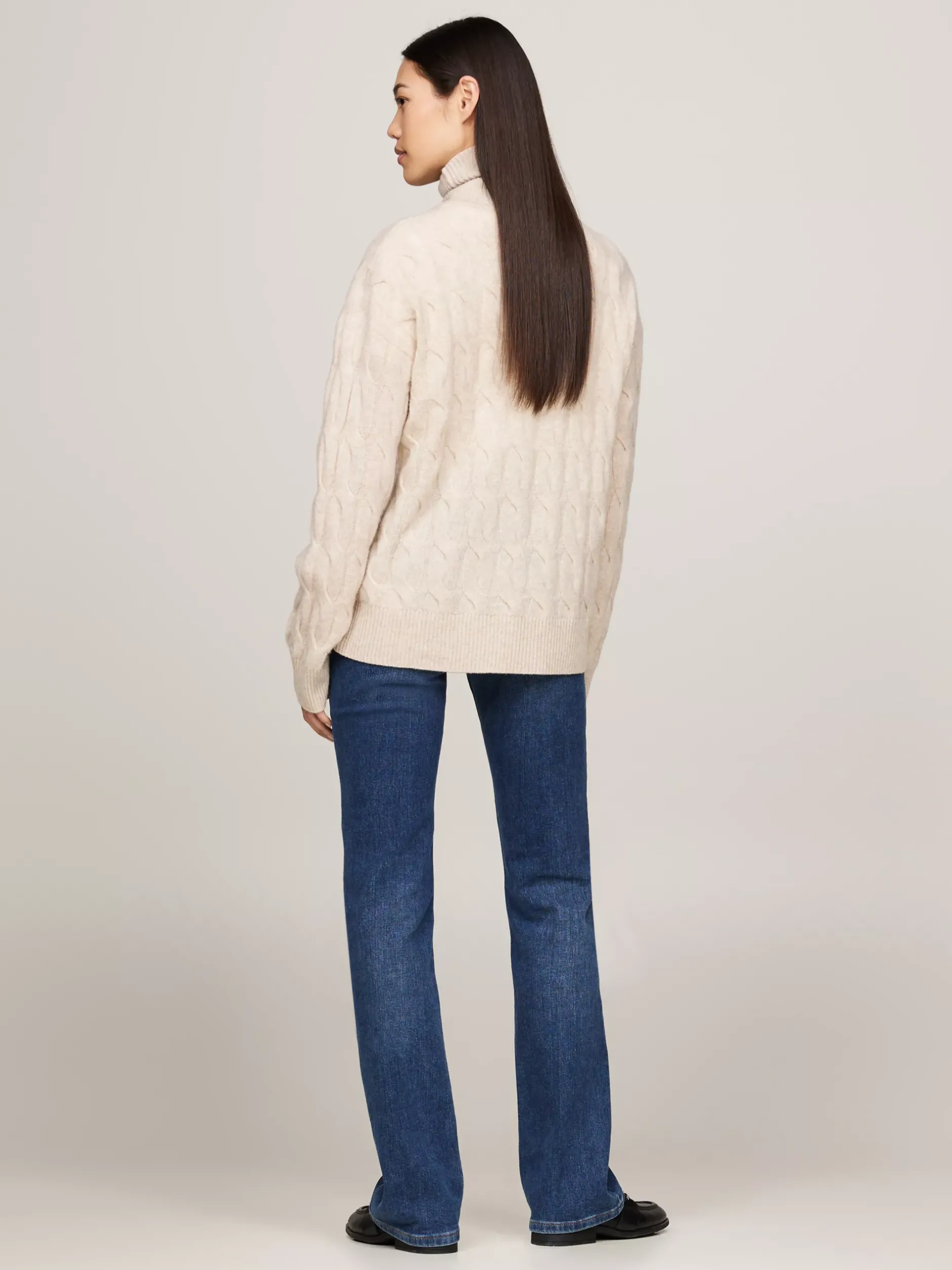 Swetry Z Golfem|Swetry*Tommy Hilfiger Sweter Z Czystej Wełny Z Golfem CLASSIC BEIGE HEATHER