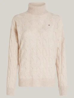 Swetry Z Golfem|Swetry*Tommy Hilfiger Sweter Z Czystej Wełny Z Golfem CLASSIC BEIGE HEATHER