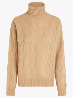 Swetry Z Golfem|Swetry*Tommy Hilfiger Sweter Z Czystej Wełny Z Golfem CLASSIC KHAKI