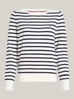 Swetry Z Okrągłym Dekoltem|Swetry*Tommy Hilfiger Sweter Z Dekoltem W łódkę I Flagą IVORY PETAL/ DESERT SKY STP