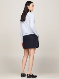 Swetry Z Okrągłym Dekoltem|Swetry*Tommy Hilfiger Sweter Z Dekoltem W łódkę I Flagą BREEZY BLUE