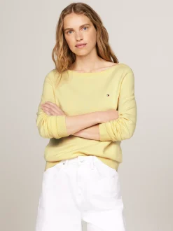 Swetry Z Okrągłym Dekoltem|Swetry*Tommy Hilfiger Sweter Z Dekoltem W łódkę I Flagą LEMON ZEST
