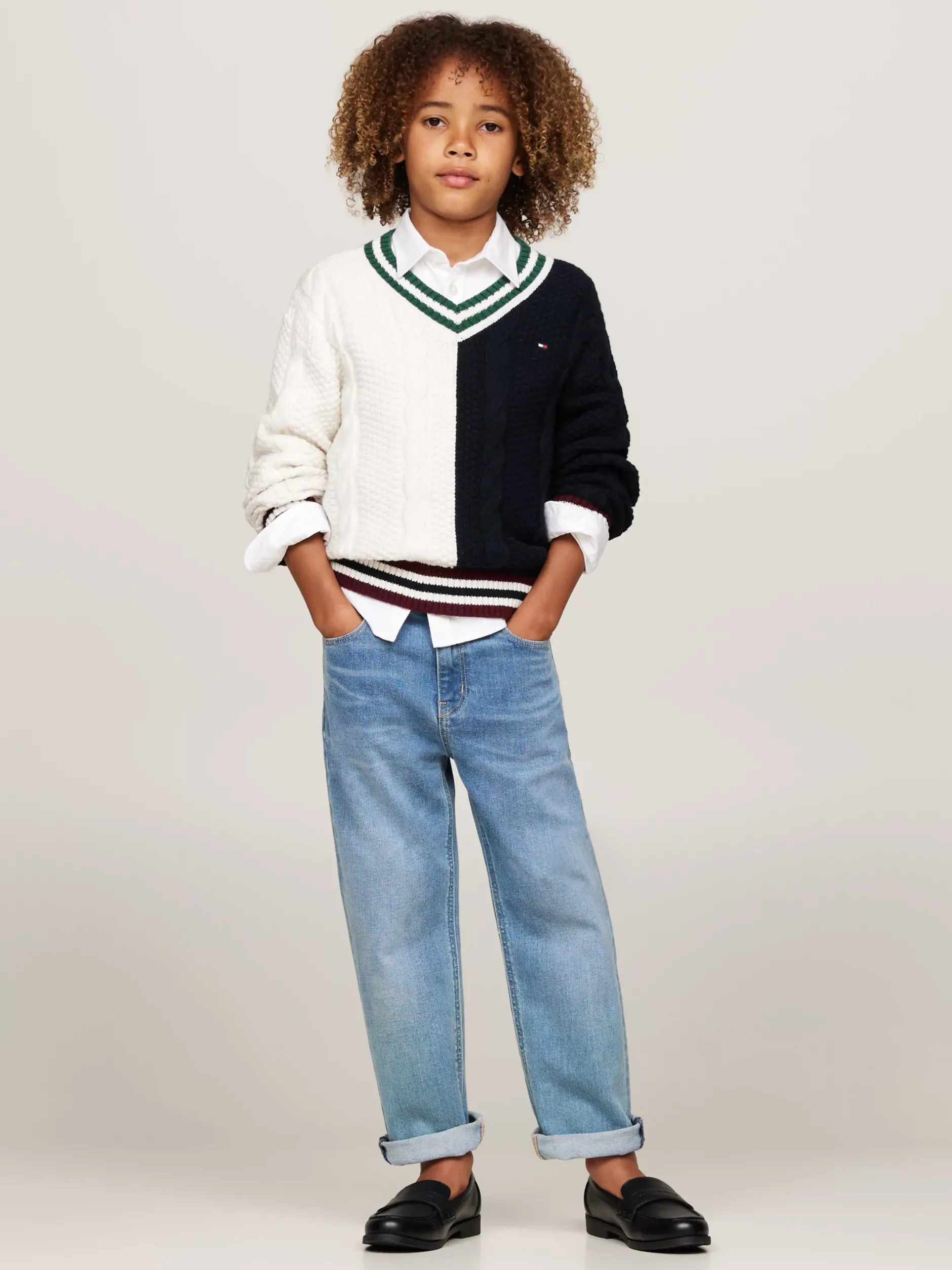 Dzianina*Tommy Hilfiger Sweter Z Dekoltem W Szpic I Splotem Warkoczowym BLUE/WHITE