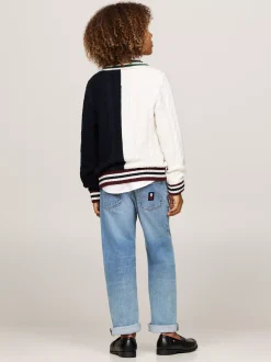 Dzianina*Tommy Hilfiger Sweter Z Dekoltem W Szpic I Splotem Warkoczowym BLUE/WHITE