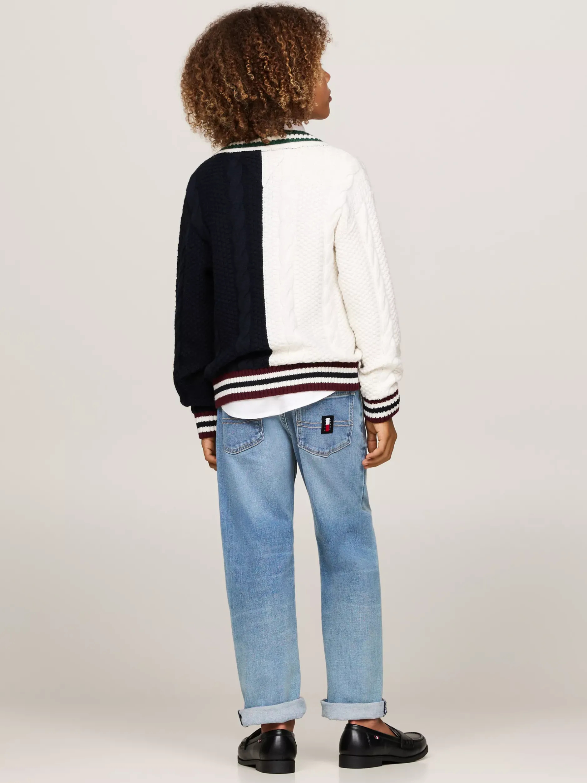 Dzianina*Tommy Hilfiger Sweter Z Dekoltem W Szpic I Splotem Warkoczowym BLUE/WHITE