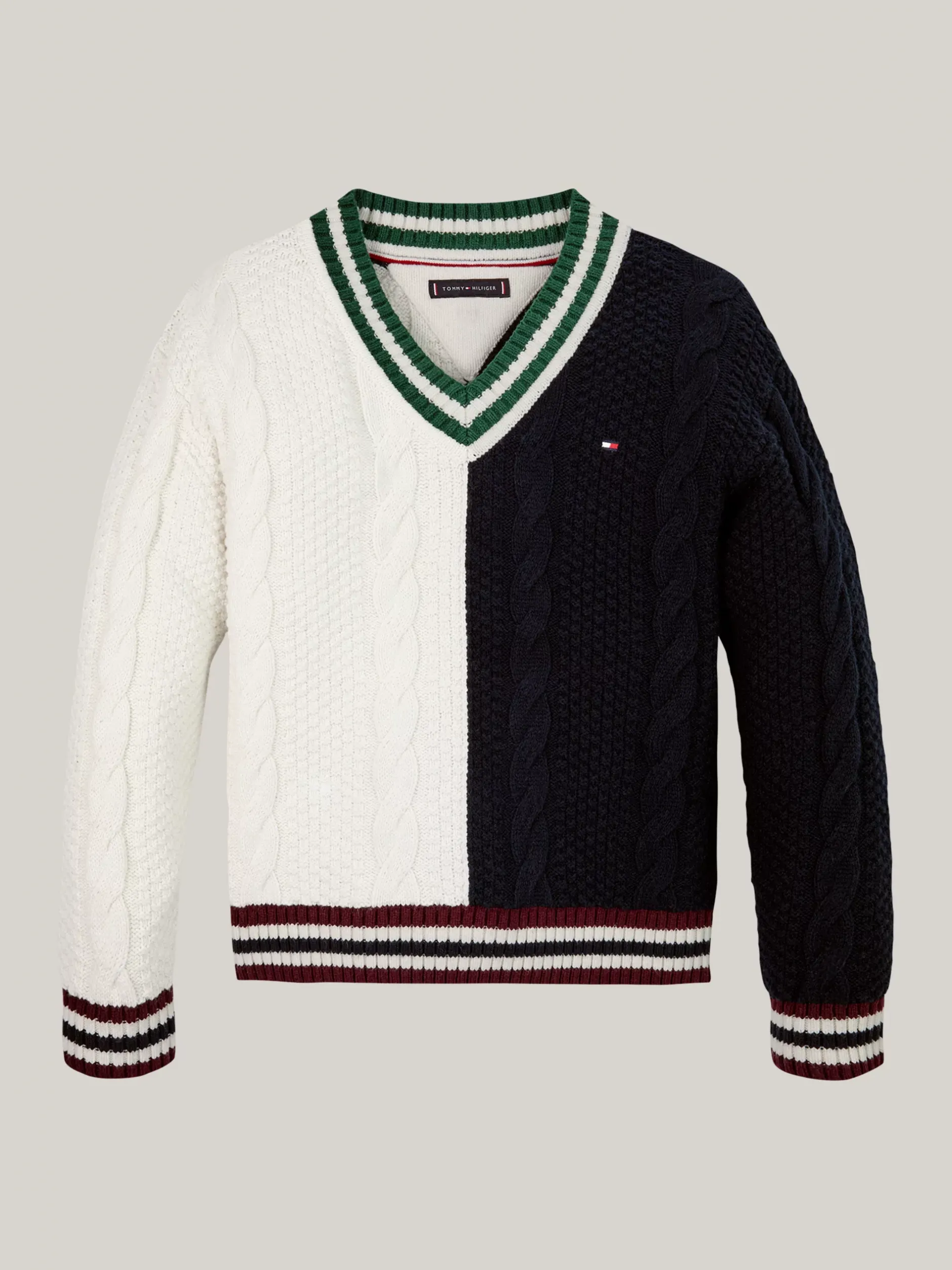 Dzianina*Tommy Hilfiger Sweter Z Dekoltem W Szpic I Splotem Warkoczowym BLUE/WHITE