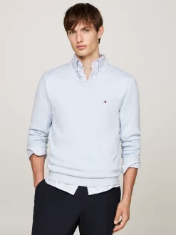 Swetry Z Okrągłym Dekoltem|Swetry*Tommy Hilfiger Sweter Z Dekoltem W Szpic I Flagą VESSEL BLUE HEATHER