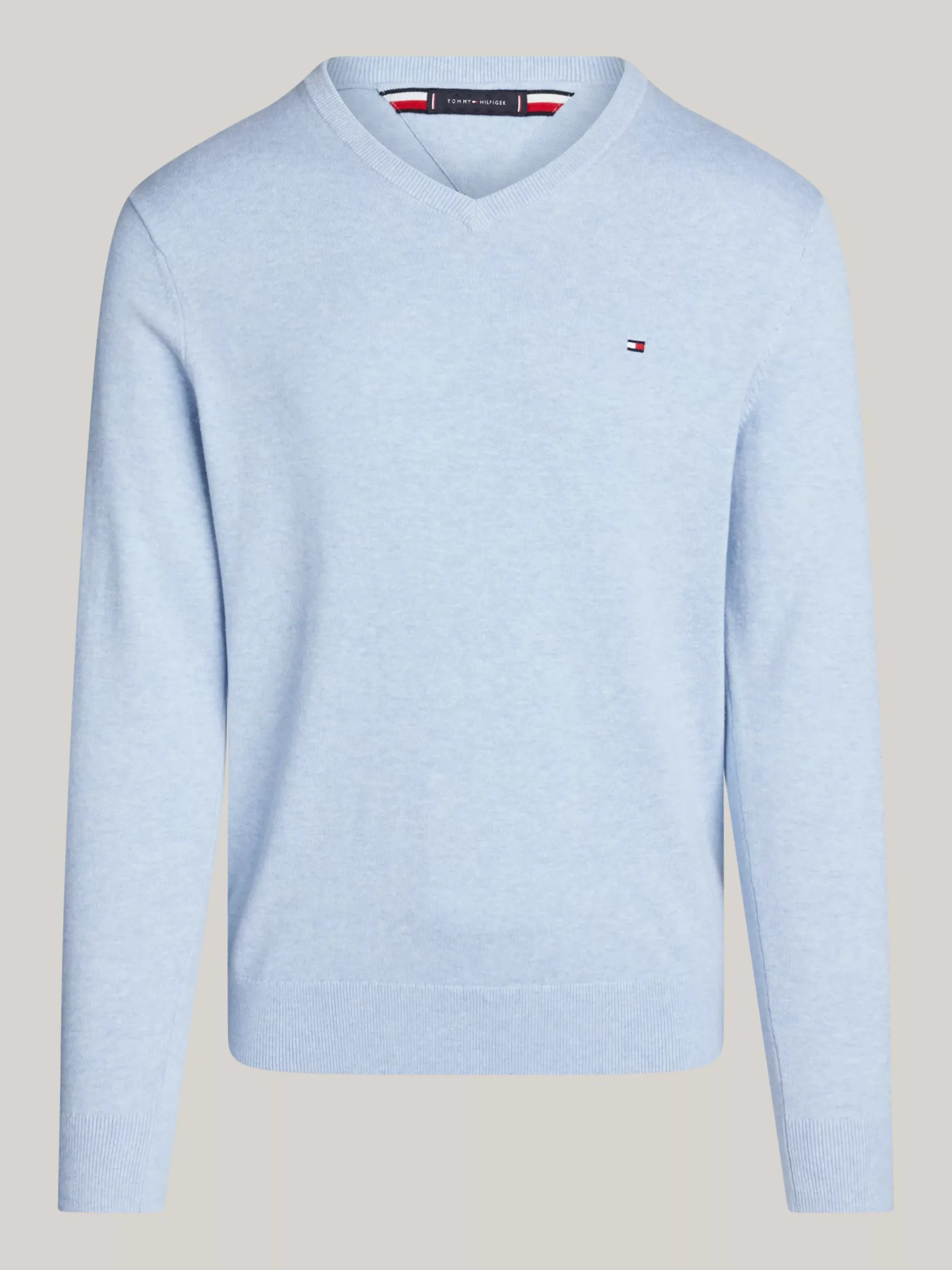 Swetry Z Okrągłym Dekoltem|Swetry*Tommy Hilfiger Sweter Z Dekoltem W Szpic I Flagą AEGEAN SEA HEATHER