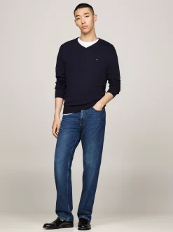 Swetry Z Okrągłym Dekoltem|Swetry*Tommy Hilfiger Sweter Z Dekoltem W Szpic I Flagą DESERT SKY