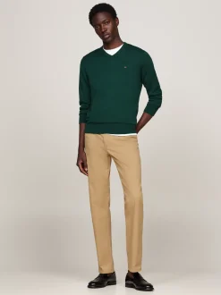 Swetry Z Okrągłym Dekoltem|Swetry*Tommy Hilfiger Sweter Z Dekoltem W Szpic I Flagą ORNAMENTAL GREEN